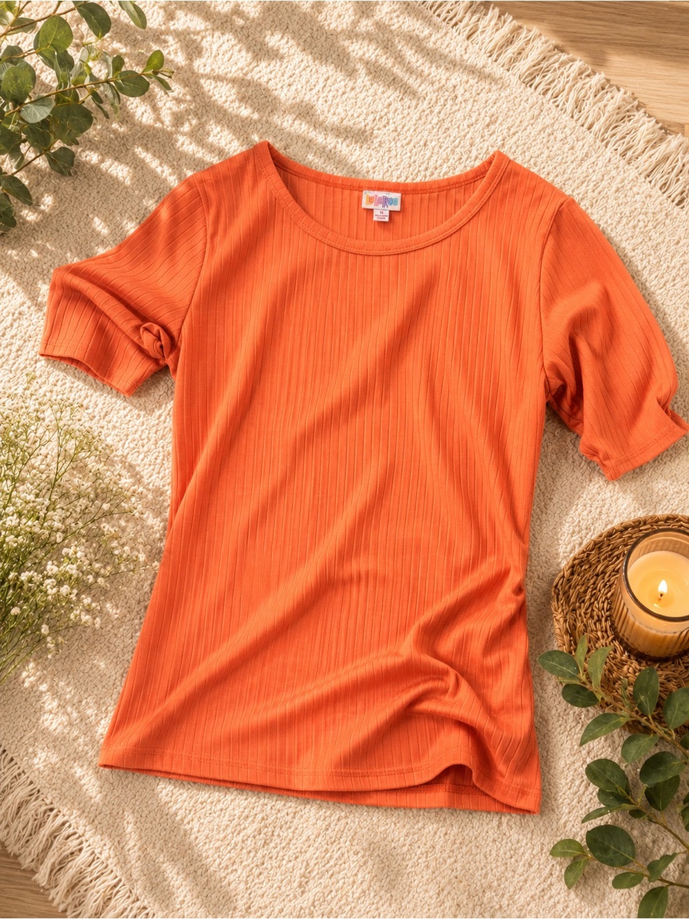 Lularoe Women's Ribbed Short-Sleeve Top - Orange